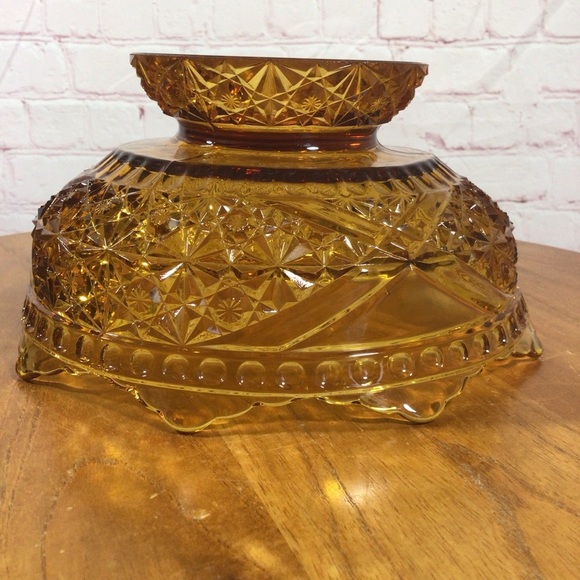 Vintage LG Wright Daisy and Buttons Amber Glass Pedestal Bowl - Picture 6 of 7
